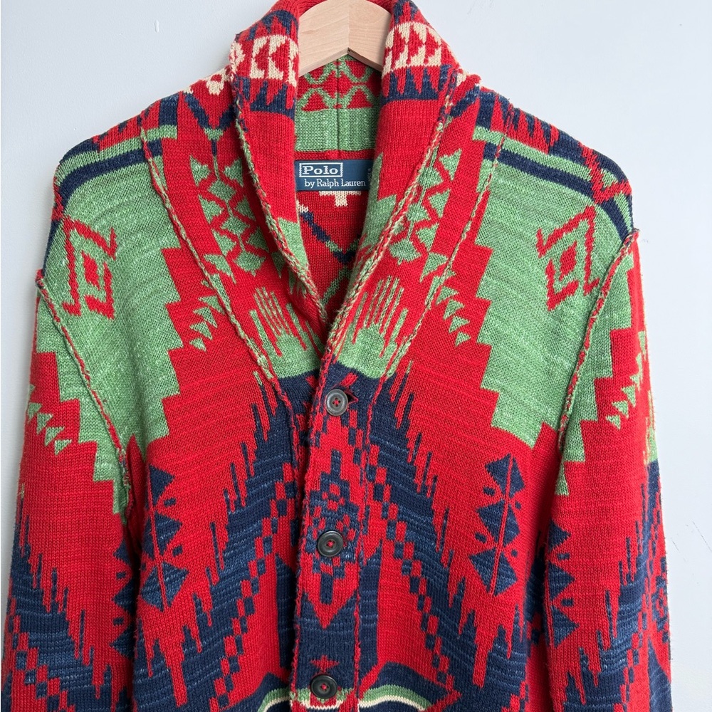 Polo Ralph Lauren Southwestern Shawl Collar Cardigan Belted Navajo Knit Jacket S - Picture 6 of 12